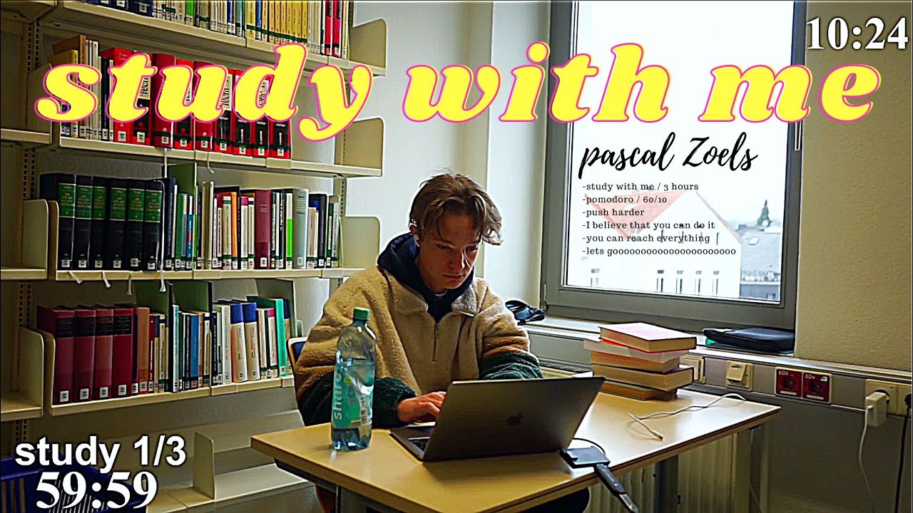 3 HOUR study with me 📚☔️ rain sounds &  pomodoro - 60/10 -