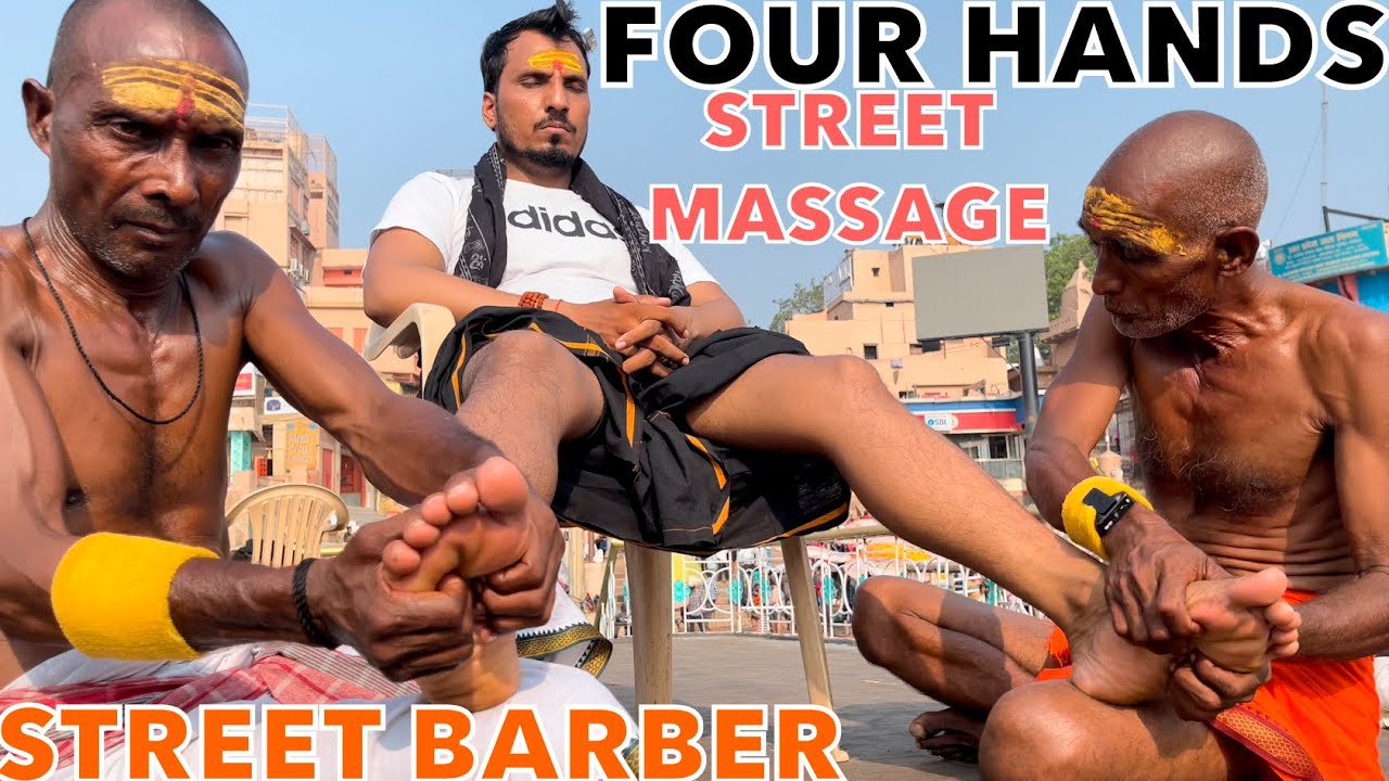 Indian Traditional Massage @ Holy City Varanasi | ASMR Street Foot Massage | Street Barbers