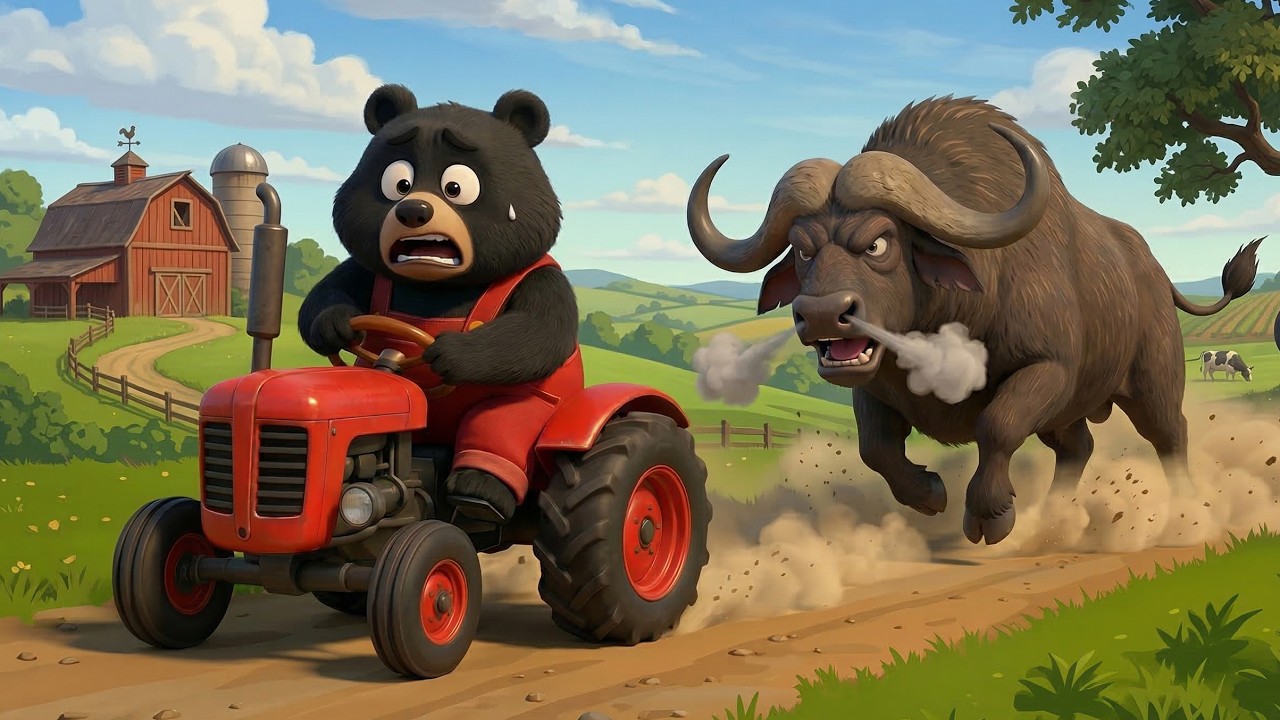 🐻🚜 Wild Buffalo Attacks the Farm!… What Will Bear Farmer Do? 🦬 | Vehicles Farm Animated