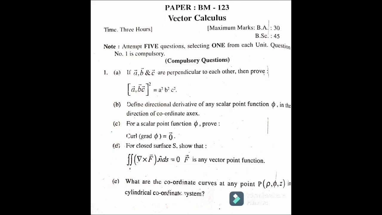 bsc.2nd semester, previous question paper of vector calculus (maths) kuk examination of 2011December