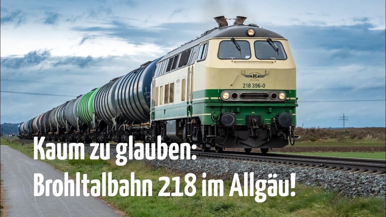 Die nächste Überraschung: schöne Brohltalbahn 218 am Ölzug im Allgäu (248 am Zugschluss)