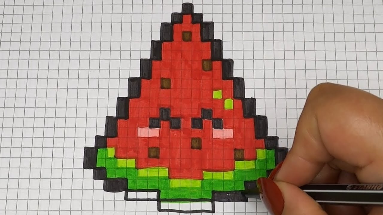 DIY Handmade Pixel Art | How to draw a cute Watermelon | Kawaii Fruit Drawing