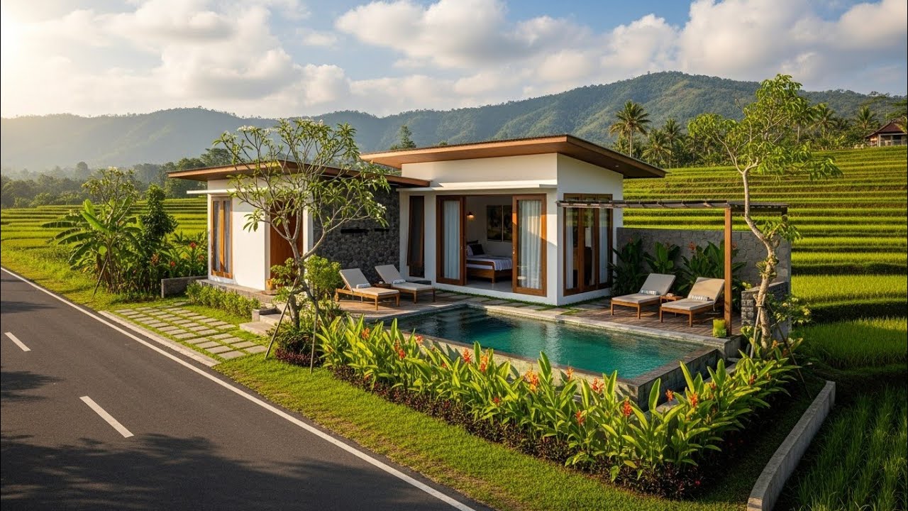 Rumah Tropis Modern di Tengah Sawah 🌿 Rumah Impian dengan Kolam Renang & Pemandangan Alam