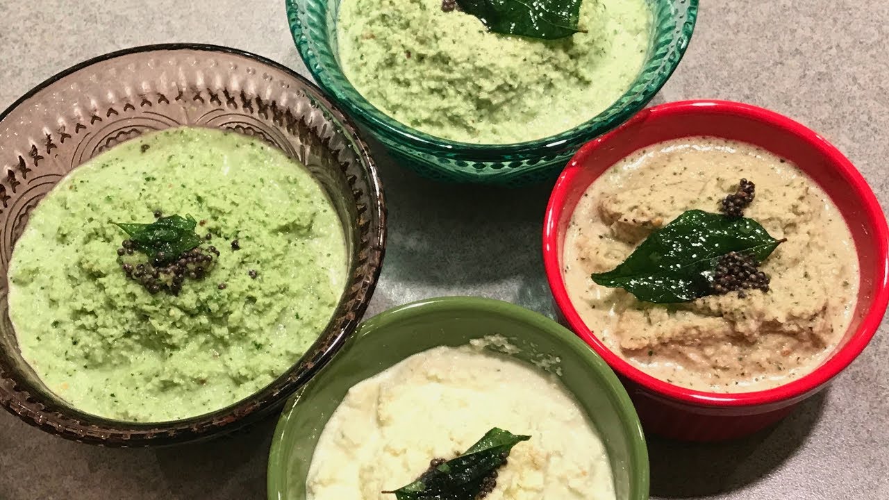 4 coconut chutney varieties-South Indian Coconut Chutney varieties for Idli / dosa