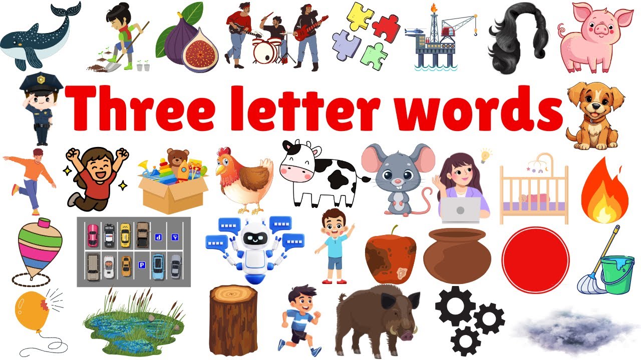 Three Letter Words | 3 letter words Kids Education Video | 3 Letter Words | Learn with examples 🚗 🐷