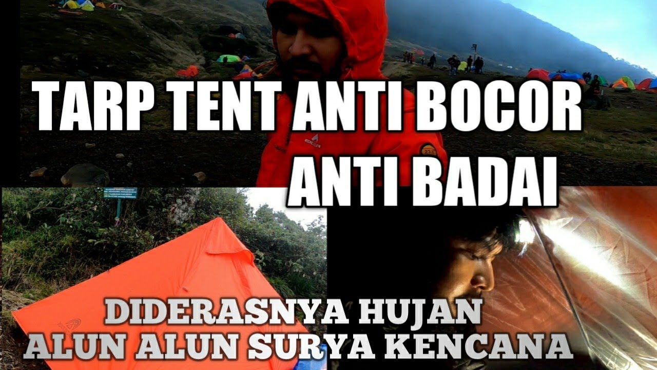 Gear test tarp tent Big Adventure Kambuno saat hujan deras di Alun-alun surya kencana