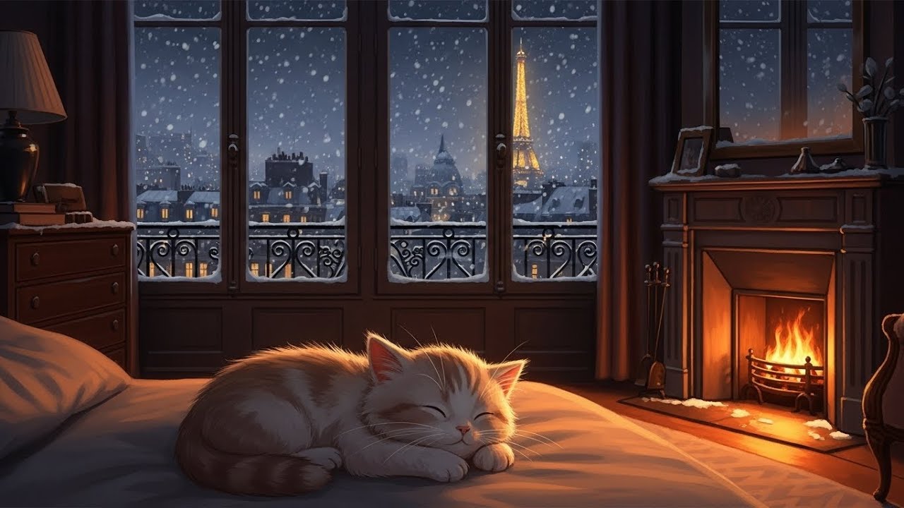 cozy ambience | fireplace crackling & 1950s oldies playing in another room for unwind, Vol. 3