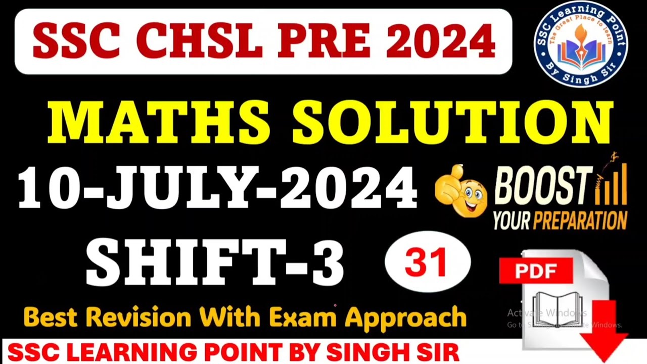 SSC CHSL Tier-1 2024 || CHSL (10 July 2024, Shift-3) Math Solved Paper by Singh || #chsl2024