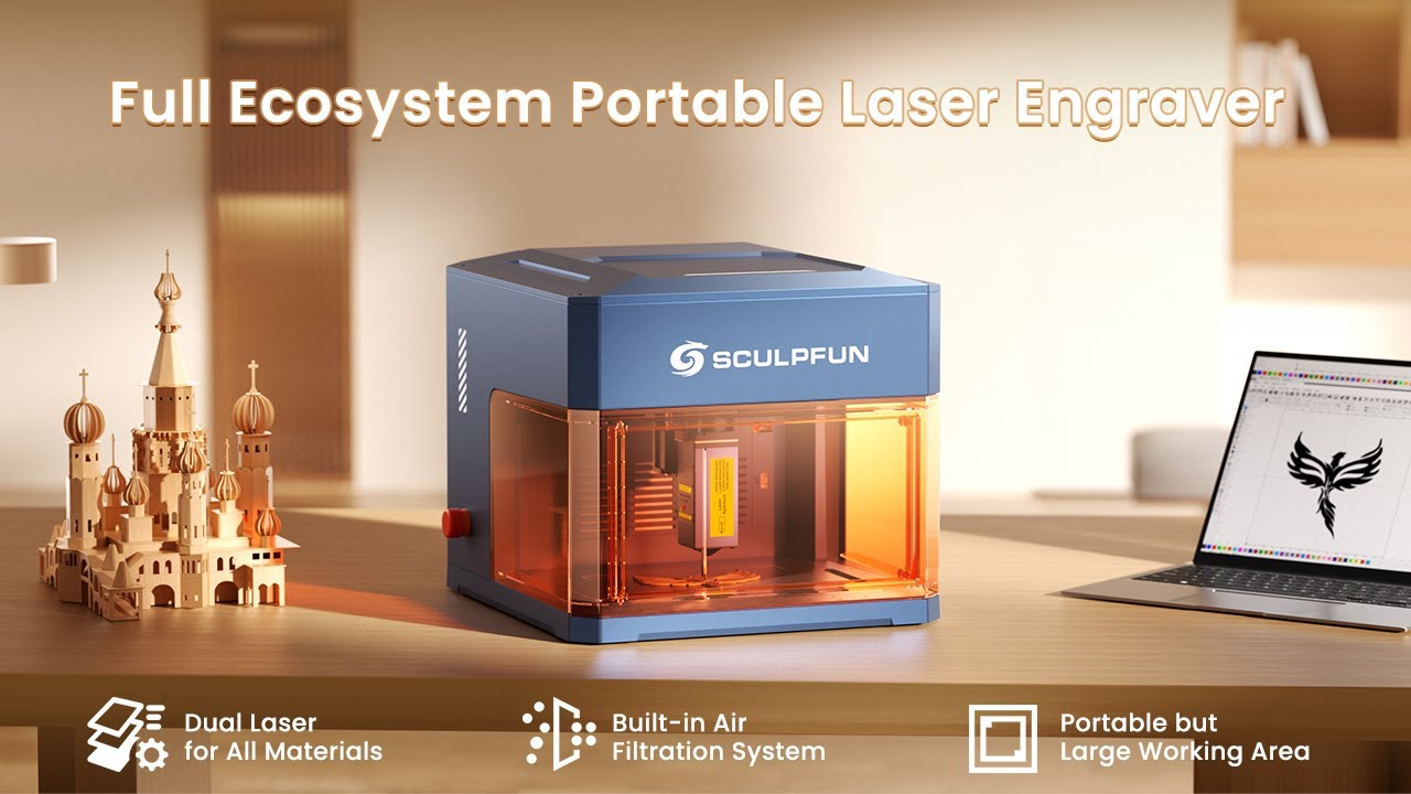 Sculpfun iCube Ultra: Flagship Dual Laser Module Switching Engraver with Smoke Filter System