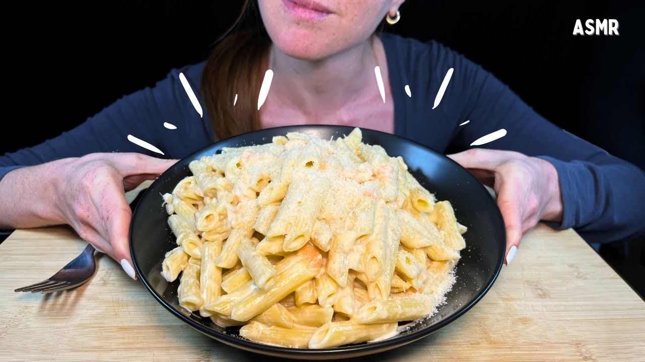 ASMR CREAMY SALMON PENNE | COOKING & EATING SOUNDS | MUKBANG