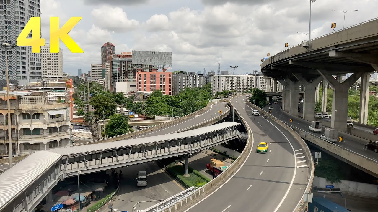 4K | Bangkok, Samut Prakan Tour by BTS Skytrain (Sukhumvit line, Kheha to On Nut)