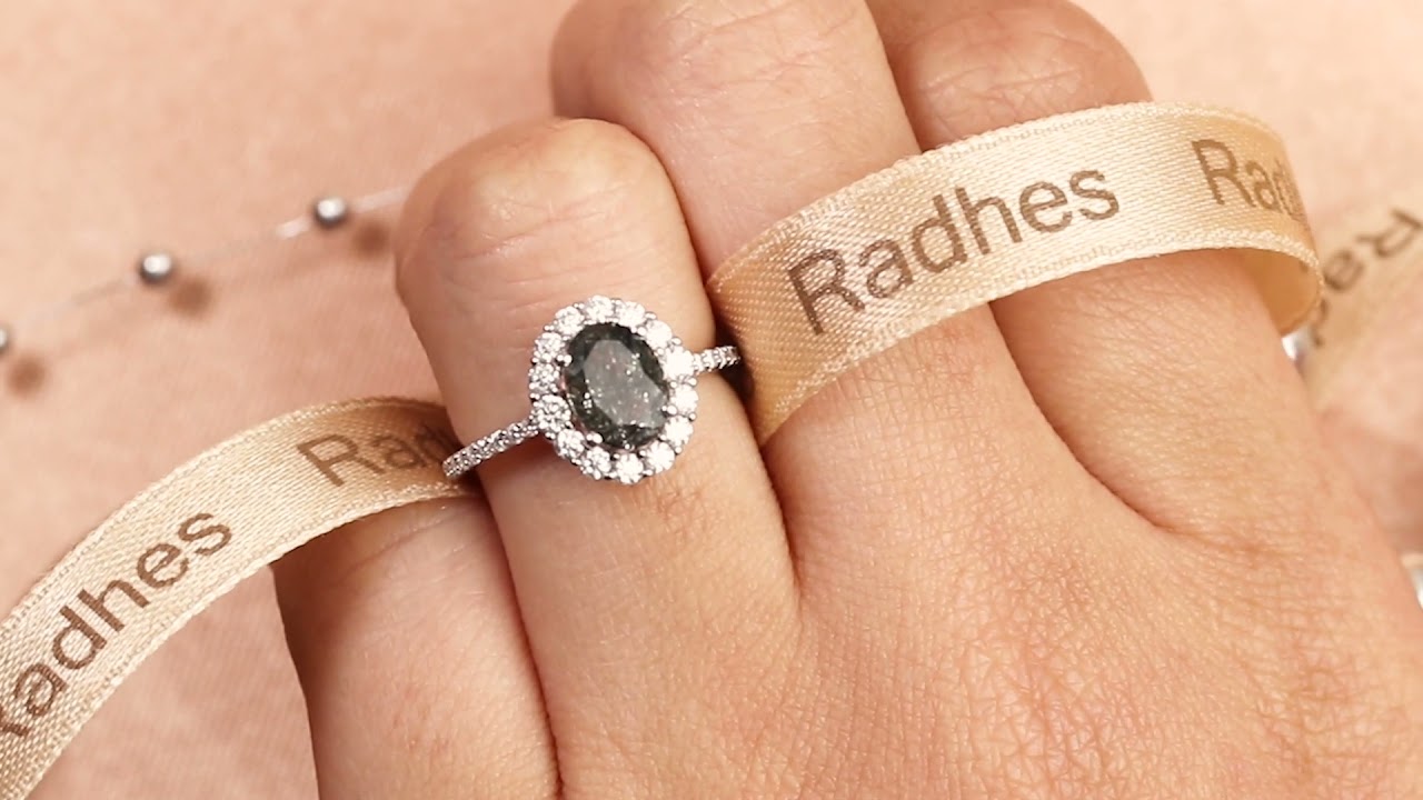Classic Floral Halo 8x6mm Oval Cut Rutilated Quartz and Half-pave Diamond Ring in White Gold