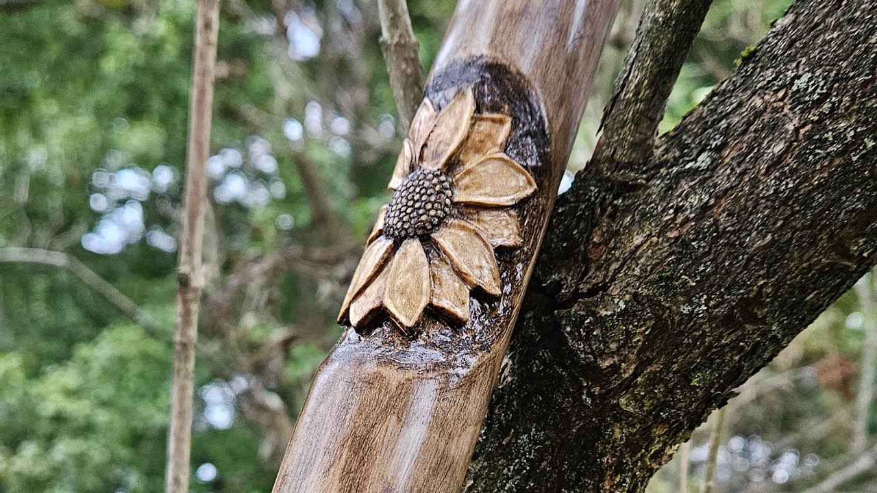 How to Carve a Sunflower walking stick DIY.