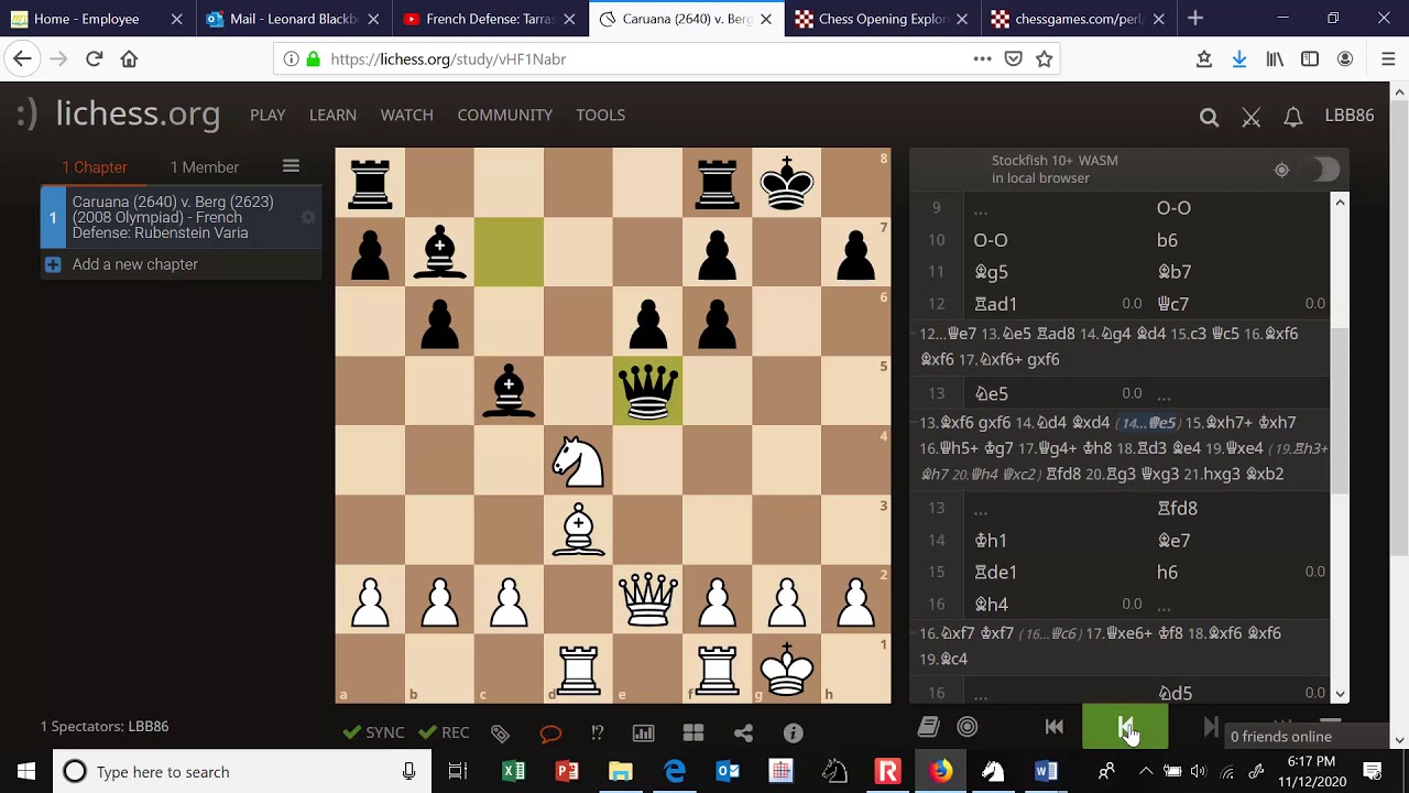 Caruana v. Berg (2008 Olympiad) - French Defense: Rubenstein Variation, Blackburne Defense