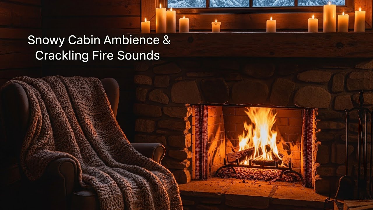 Cozy Winter Fireplace 24/7 🔥 Snowy Cabin Ambience & Crackling Fire Sounds