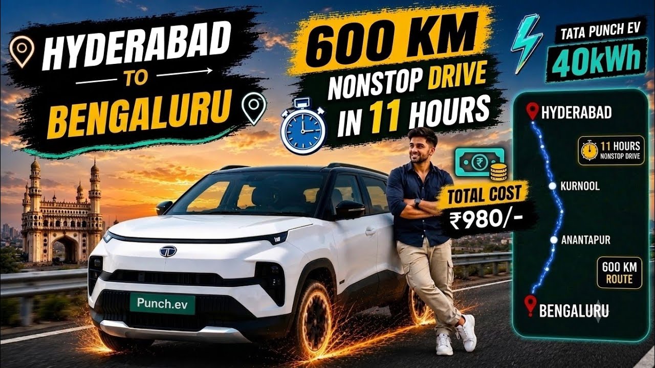 TATA PUNCH EV 600KM Range Hyderabad to Bengaluru In 11hours NonStop 🔥🔥🚀🚀