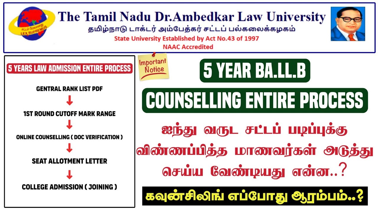 TNDALU | 5 Years Law Admission Counselling Entire Process | 5 Years B.A LLB Counselling Updates !!!