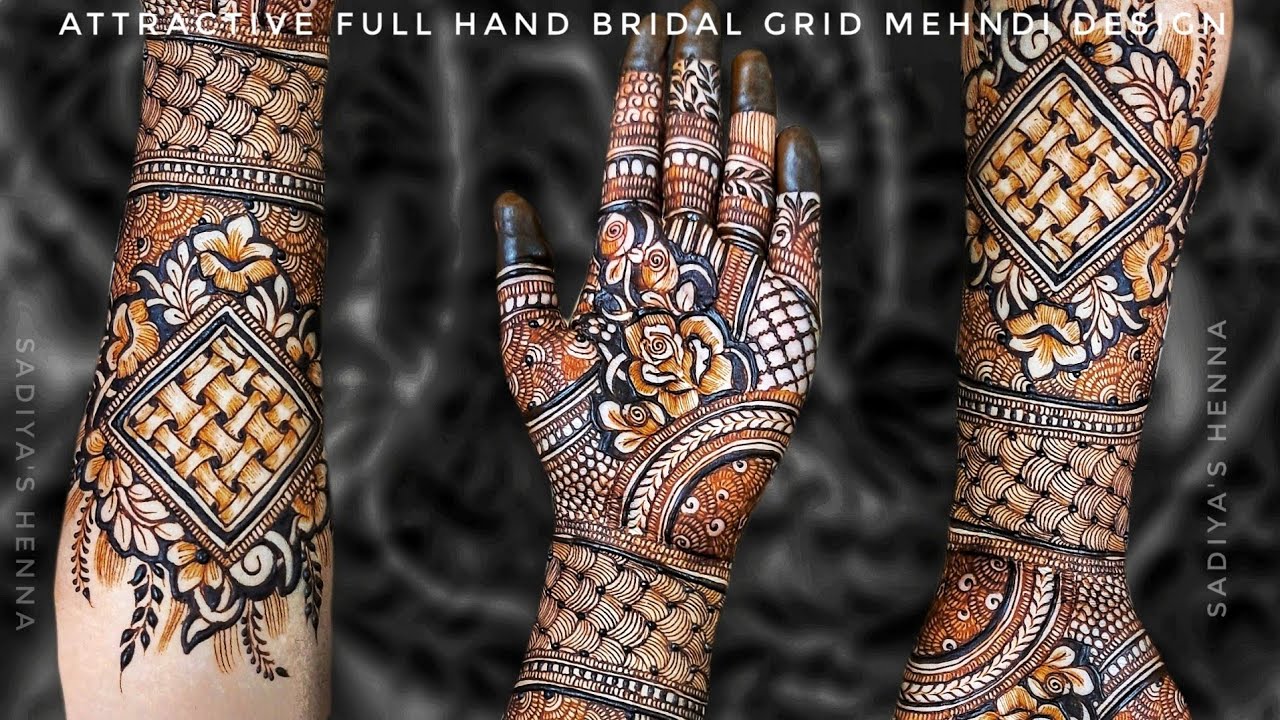 Full Hand Bridal Grid Mehndi Design by Sadiya's Henna | Rose Bridal Mehndi Designs For Full Hands