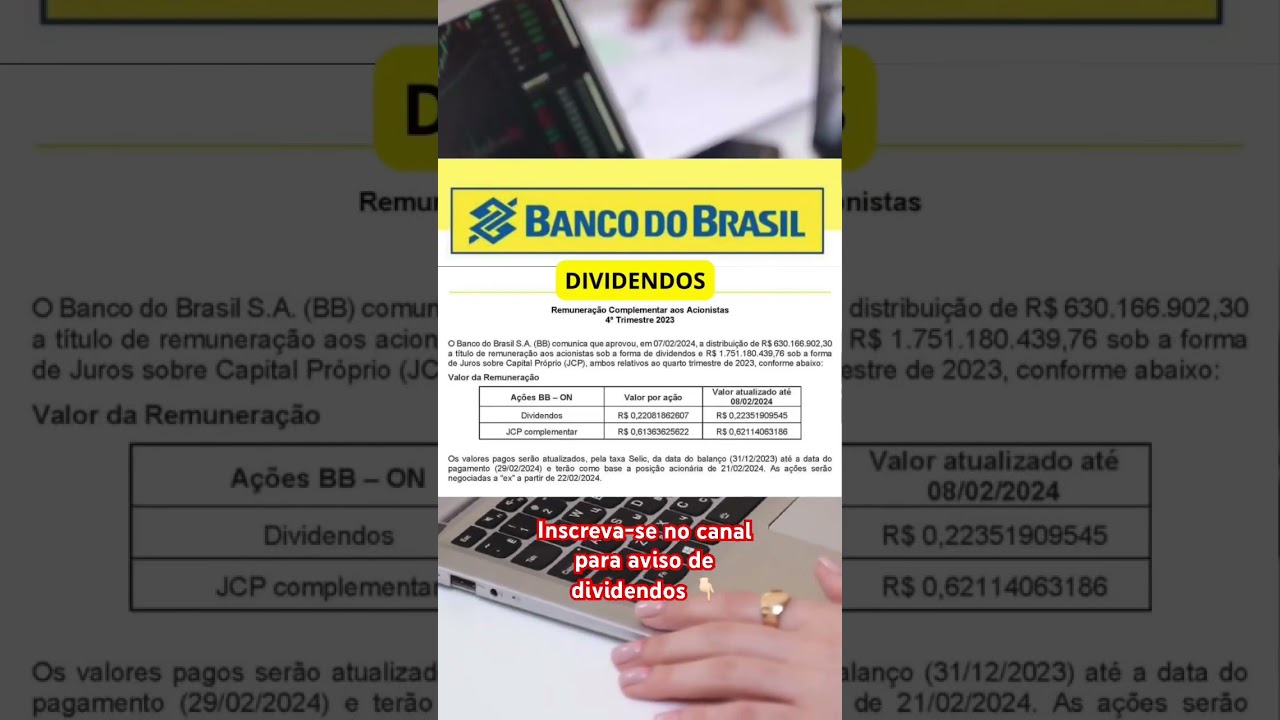 Dividendos banco do BRASIL #bbas3 #dividendos #dividendo #dividendosmensais #investimentos #investir