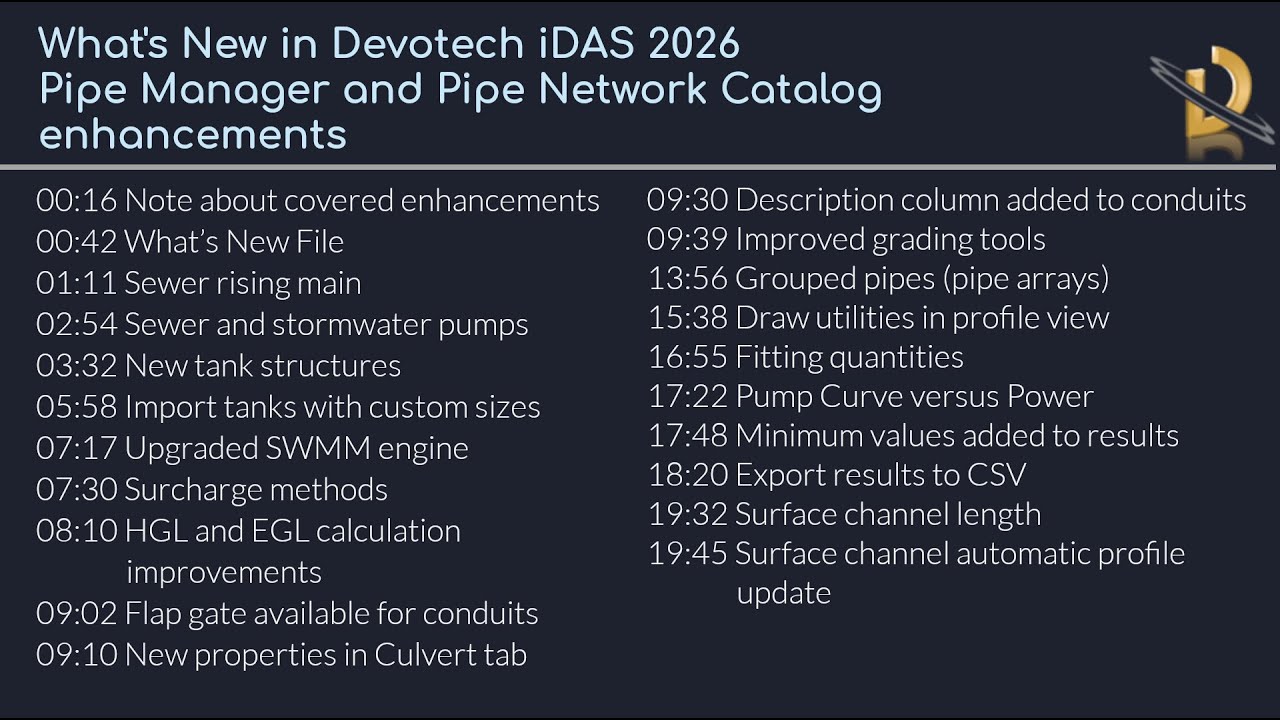 Whats New in Devotech iDAS 2026 - Pipe Manager and Pipe Network Catalog