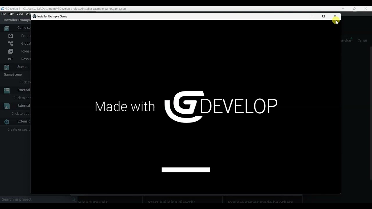 Creating my game manually in GDevelop + Add a custom Installer