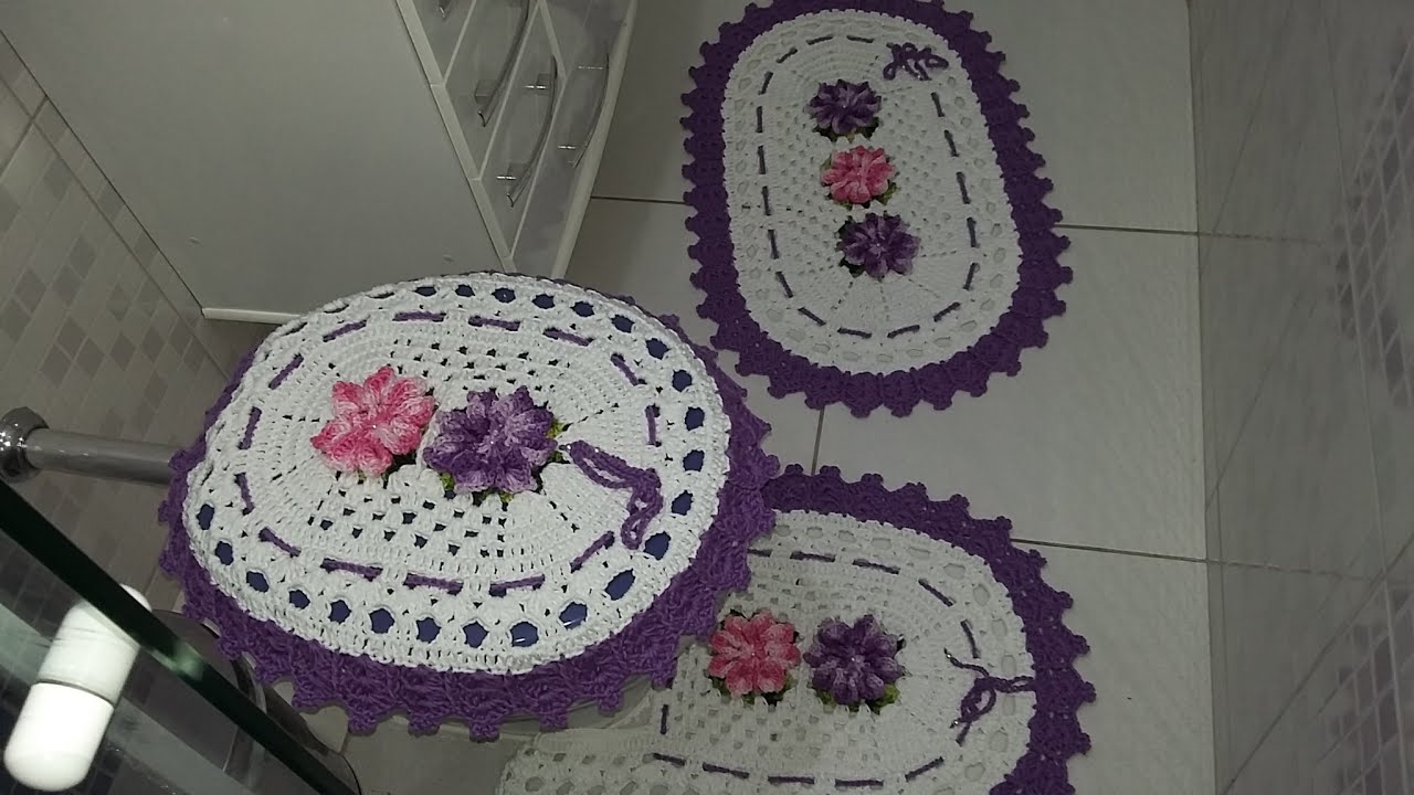 TAPETE DE CROCHÊ TAMPA DO VASO/JOGO DE BANHEIRO  LAVANDA
