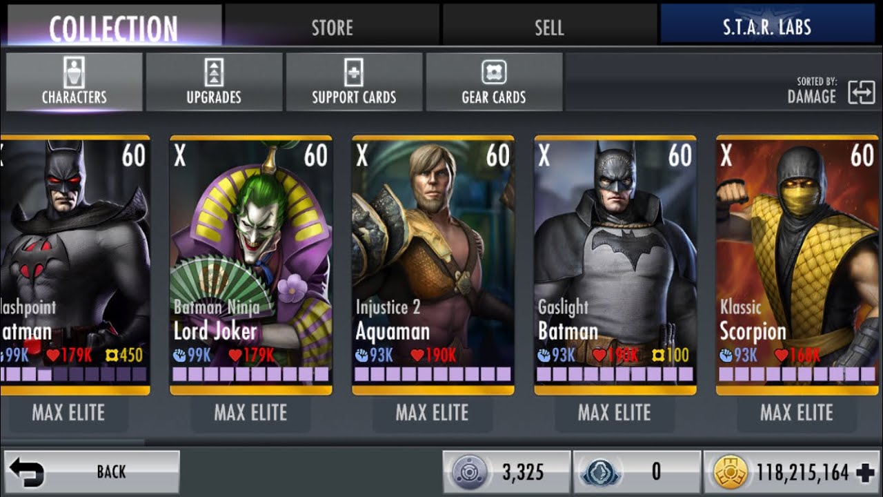 Injustice 1 Mobile Character and Card Collection