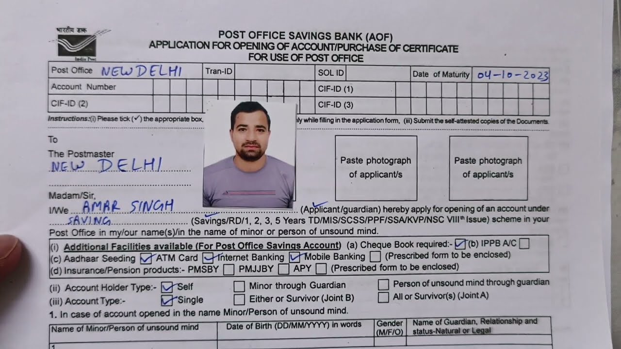 How to Fill Post Office Saving Account opening form | How to open Post Office saving account