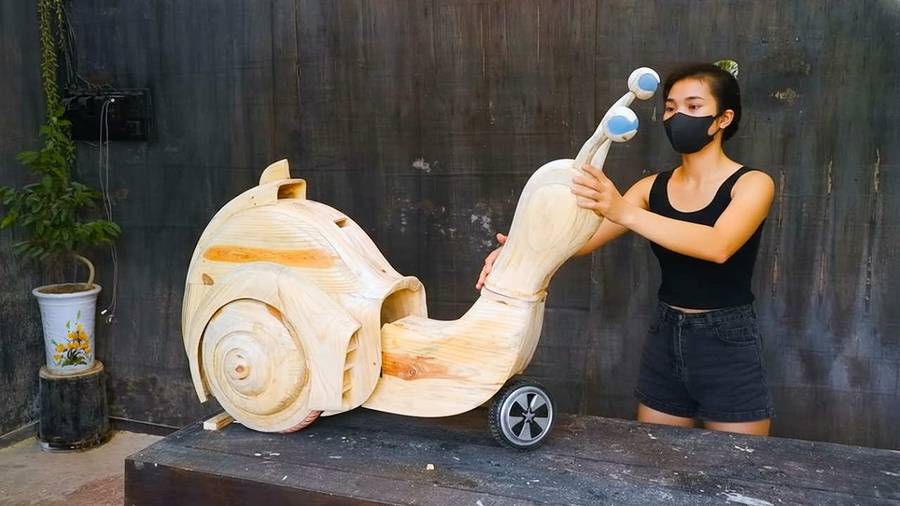 Handmade Wood Art, Building a Unique Snail Cart from Old Wood with Creative Design