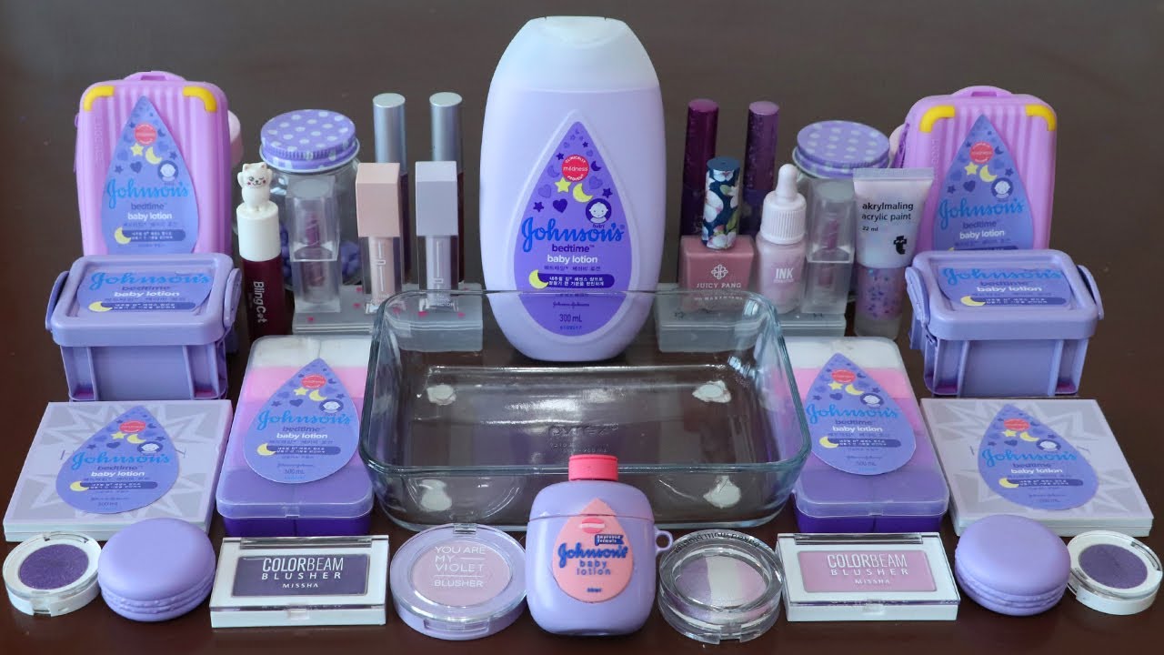 Mixing&rdquo;Lavender Baby Lotion&rdquo; Eyeshadow and Makeup,parts Into Slime!Satisfying Slime Video!★ASMR★