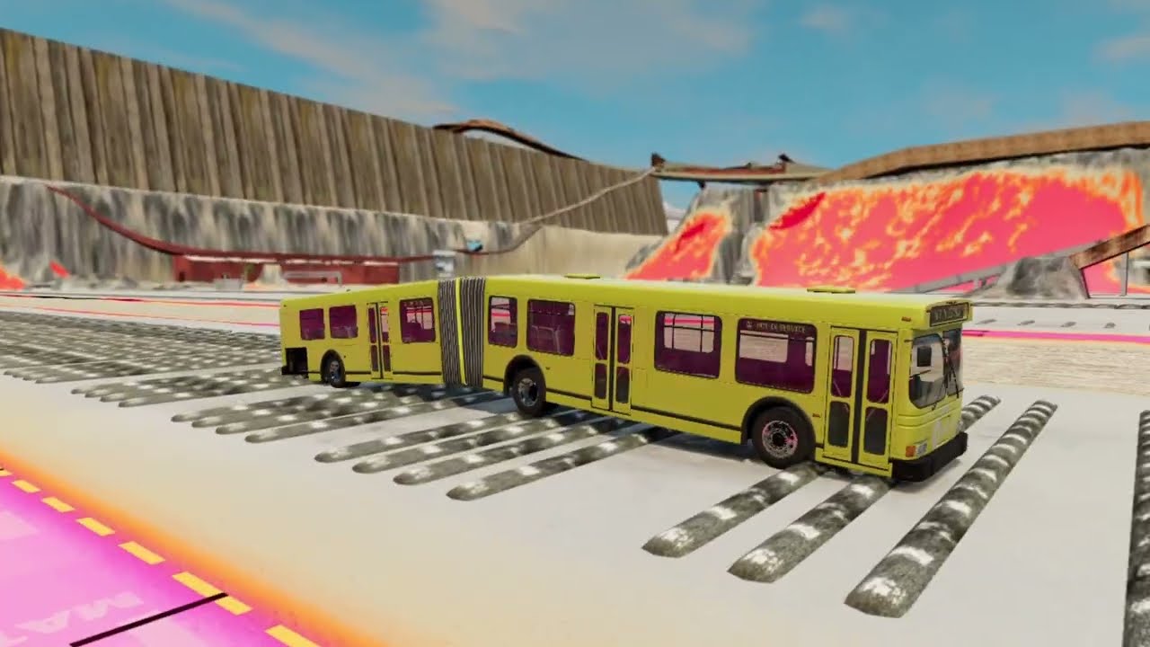 Long Bus vs 500mm Road Breaker – Epic Bus Crash & Smooth Ride Test!