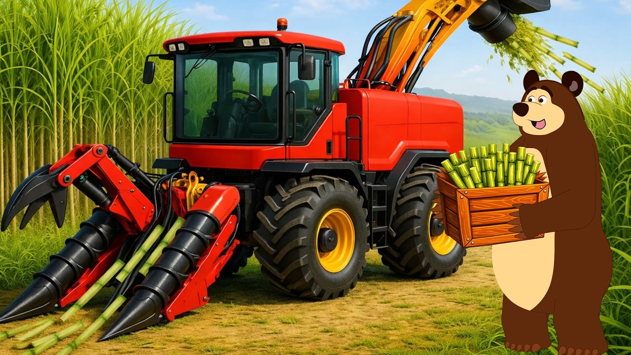 Broken Red Harvester?! 🐻🔧 Can the Bear Fix It in Time? | Farm Vehicles Animation
