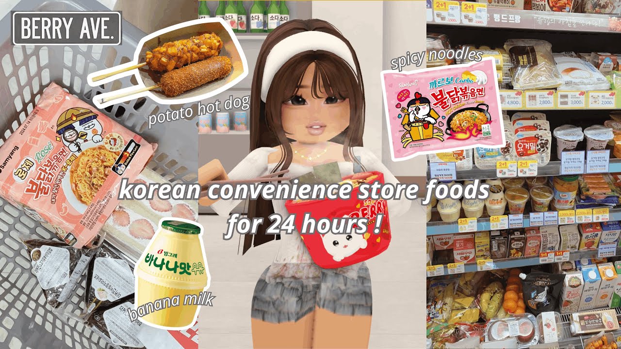 eating korean convenience store foods for 24 hours ˚｡⋆୨୧˚ | voiced | berry avenue | roblox roleplay