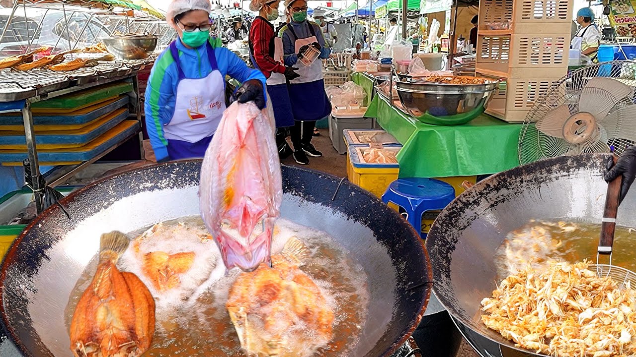 Non Stop Orders! Amazing Fried Sea Bass Fish & Grilled 500 Kg of Seafood | Thai Street Food
