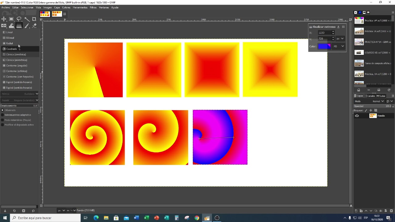 GIMP Herramientas para pintar - Relleno de cubeta y Degradados