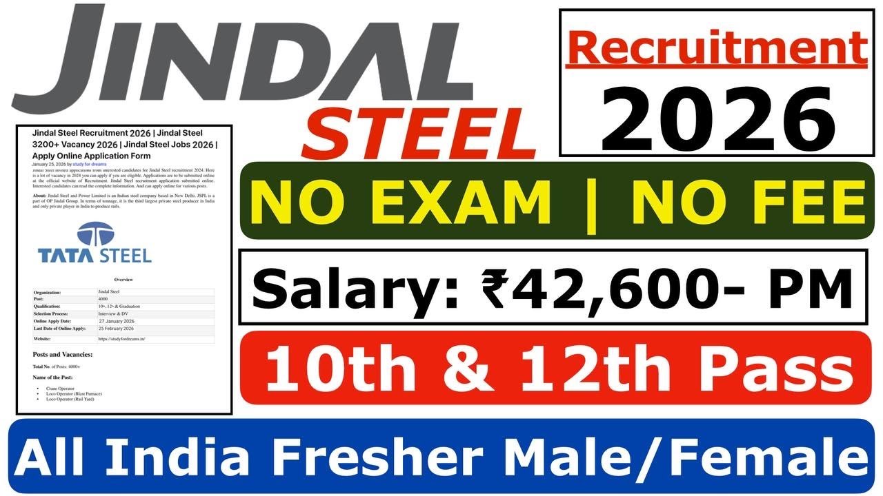Jindal Steel Recruitment 2026 | Jindal Steel 10th Pass New Vacancy 2026 | Jindal Steel भर्ती 2026