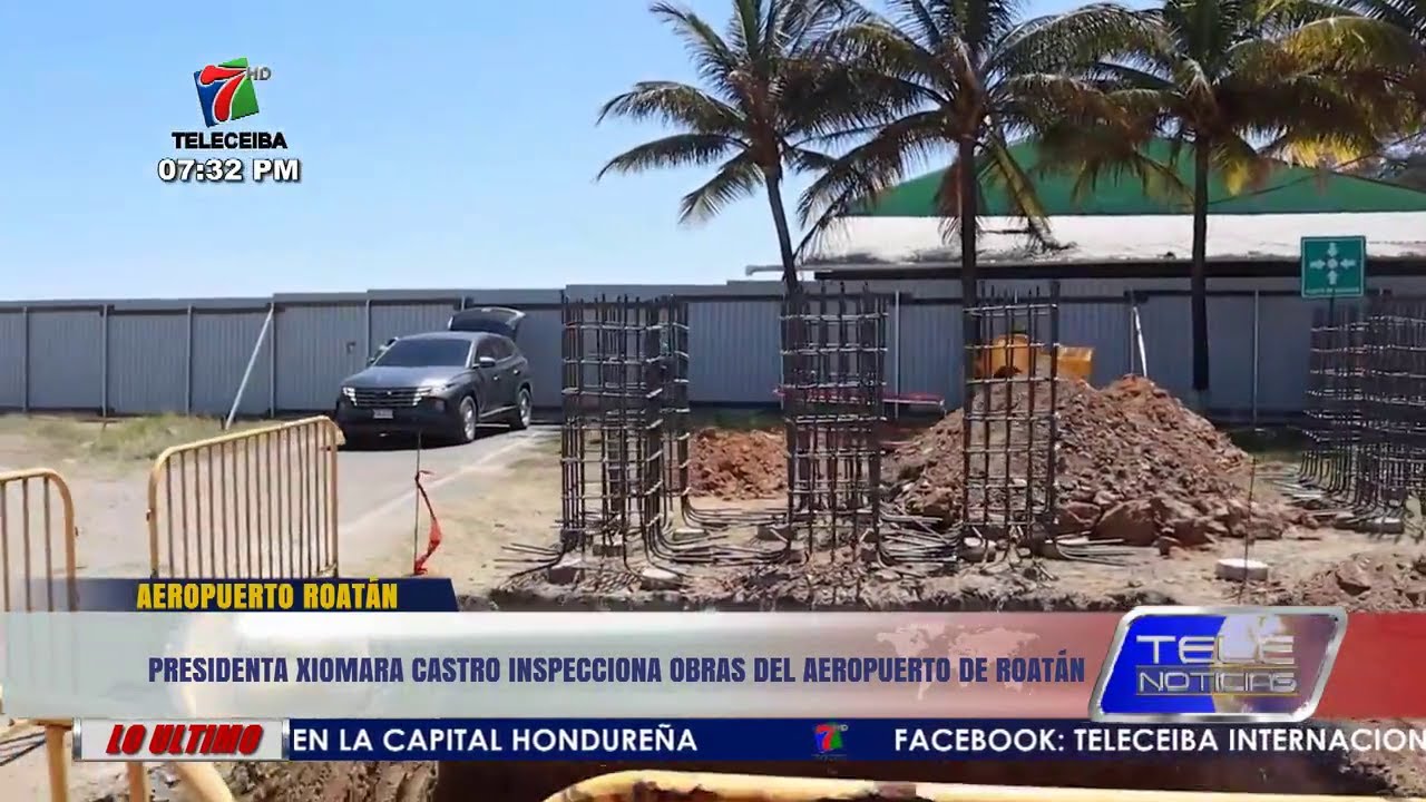 Presidenta Xiomara Castro inspecciona obras del Aeropuerto de Roatán.