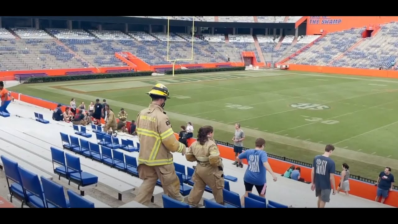 Climbing the stairs at Ben Hill Griffin Stadium