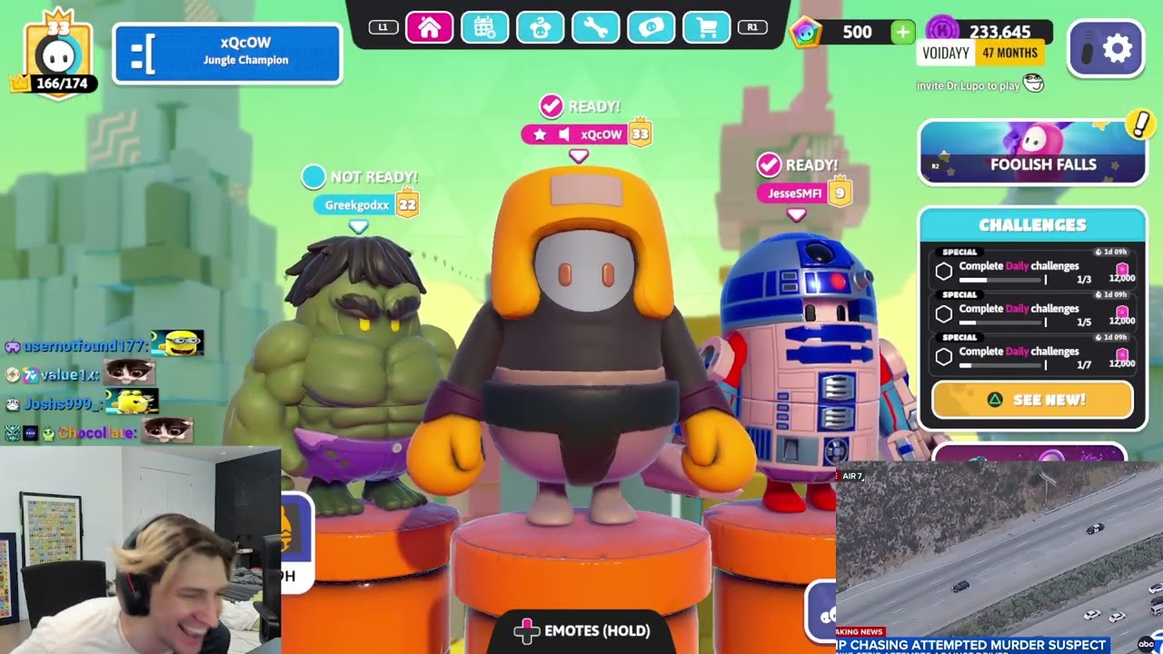 xQc играет в Fall Guys с Джесси и Греком.