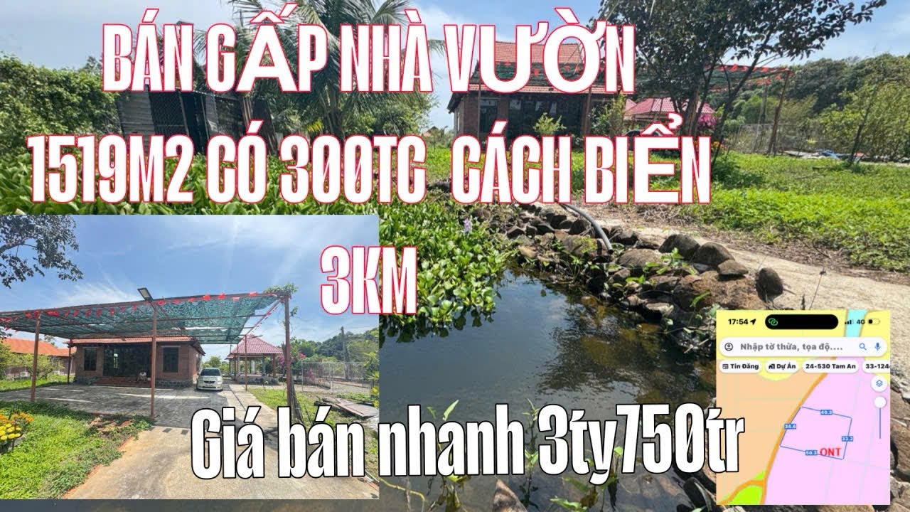 NGỦ ĐI MỸ BÁN GẤP CĂN NHÀ VƯỜN PHƯỚC HẢI 1519m2 có 300 tc 