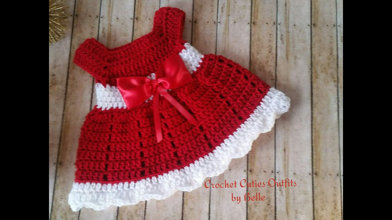 Crochet Baby Girl Dress Tutorial, Christmas Crochet Pattern, Baby Girl Crochet Clothes. (Part 2)