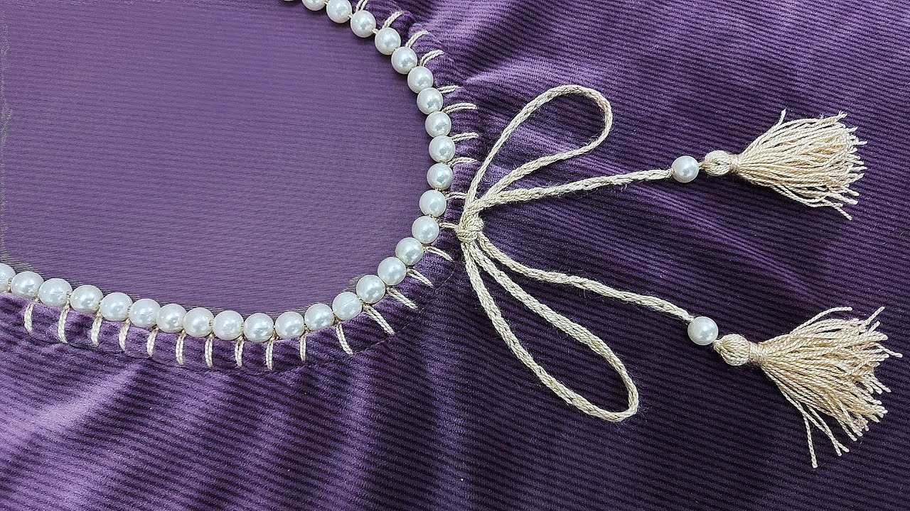 حياكة صدر دشداشة مع الخرز - Blouse Design