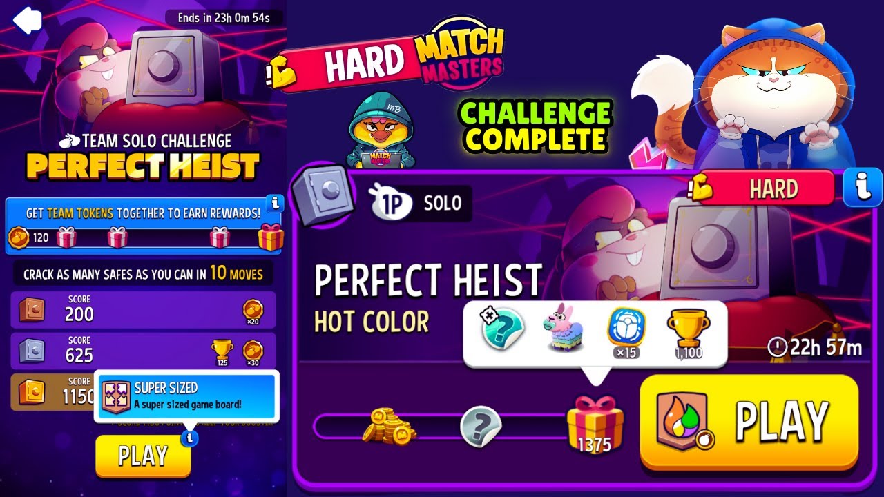 Team Solo Challenge Super Sized Perfect Heist/ Hot Color + Bombs Away Solo Challenge Perfect Heist