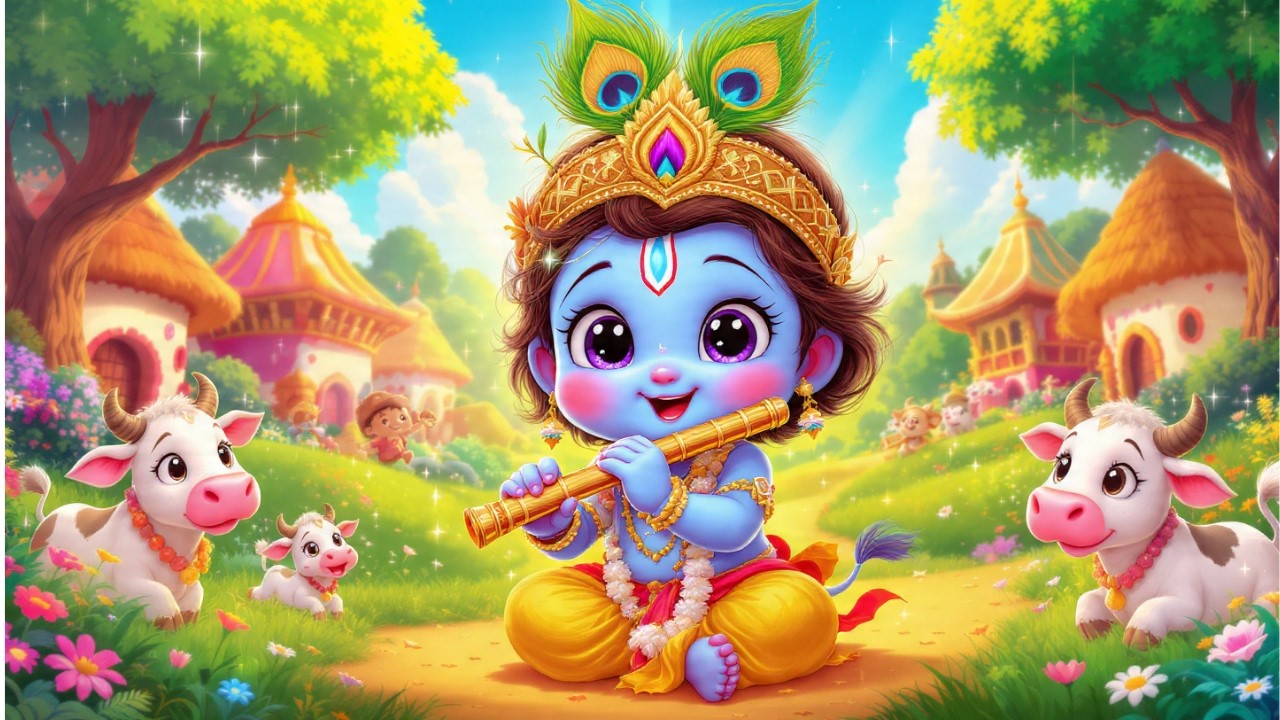 छोटी छोटी गैया छोटे छोटे ग्वाल | Chhoti Chhoti Gaiya Chhote Chhote Gwal | Baby Krishna Kids Rhyme