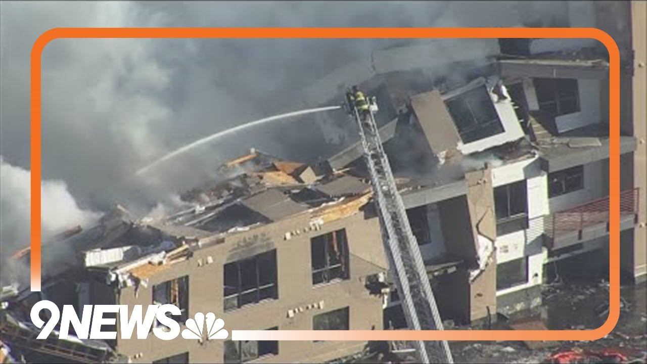 Raw aerial footage: Firefighting continues at Denver apartment building construction site