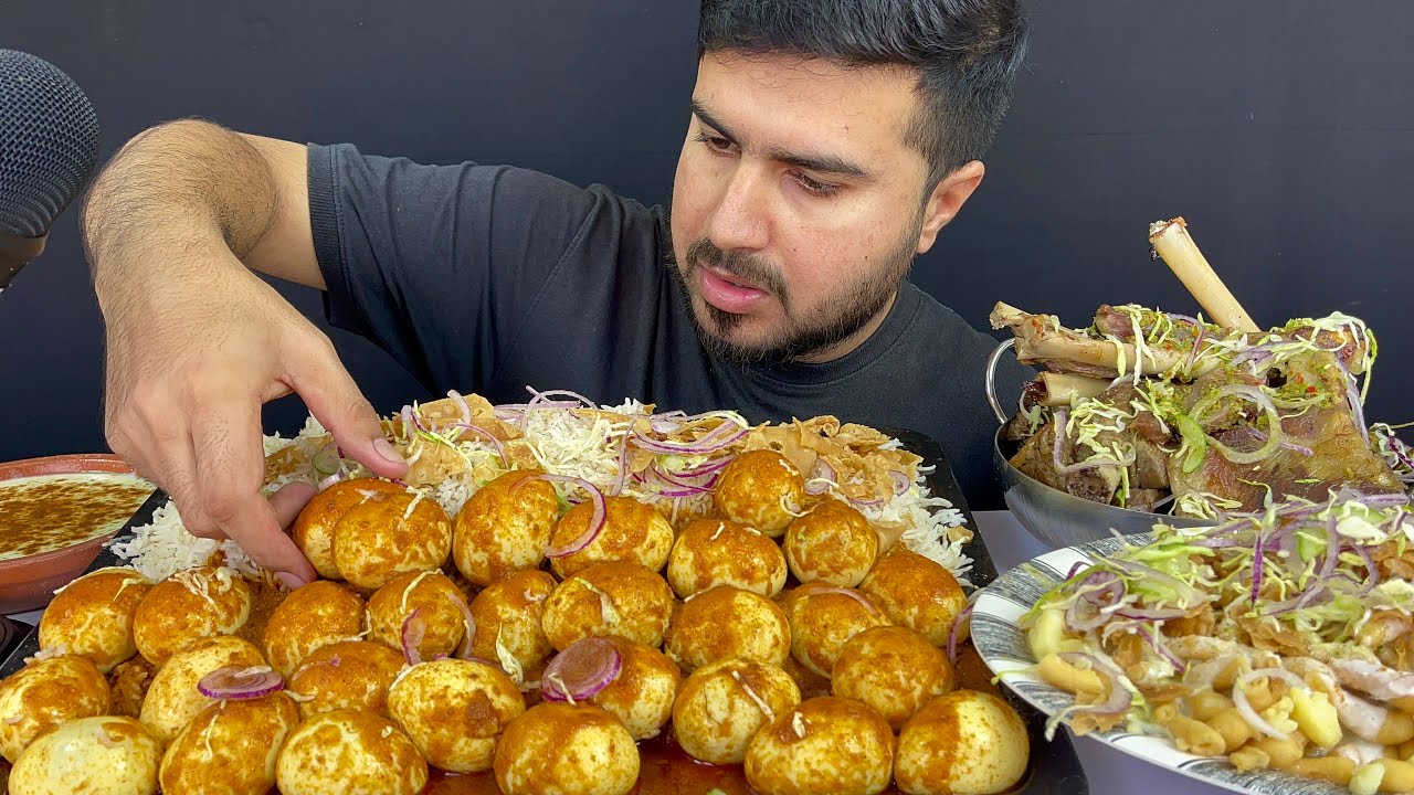 ASMR; EATING SPICY HUGE QUANTITY OF EGGS CURRY WITH RICE+RAOSTED MUTTON+DAHI BHALAY || MUKBANG