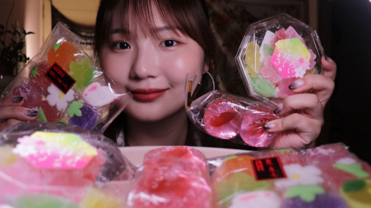 ASMR 알록달록 일본 젤리 3종🌸 코하쿠토, 곤약젤리
