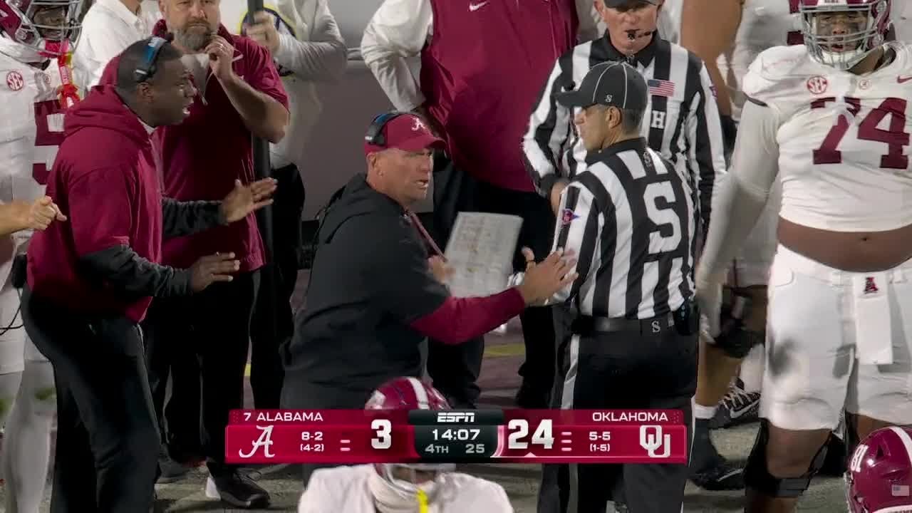 Kalen DeBoer is irate after controversial penalty calls back Alabama TD | ESPN College Football