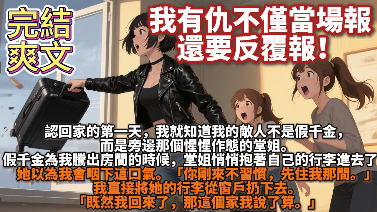 完結爽文：我有仇不僅當場報，還要反覆報！認回家的第一天，我就知道我的敵人不是假千金，而是旁邊那個惺惺作態的堂姐。假千金為我騰出房間的時候，堂姐悄悄抱著自己的行李進去了。我直接將她的行李從窗戶扔下去。