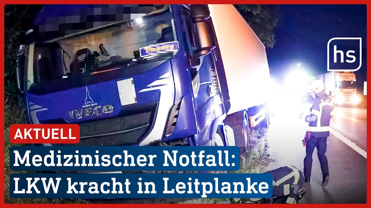 LKW walzt 50 Meter Leitplanke nieder - Vollsperrung auf A7 | hessenschau